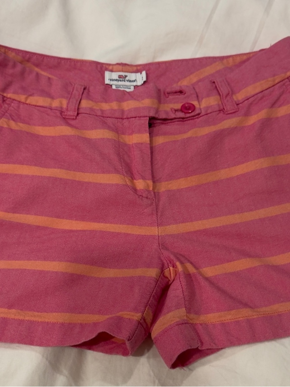 Vineyard Vines Pink with Orange Stripe Cotton Shorts